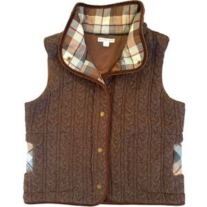 ▶️ Pendleton ◀️ Lambswool Brown Cable Knit Plaid Vest Size Large.